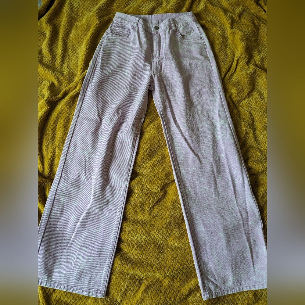 Pink and white acid wash wide leg women's jeans size medium
